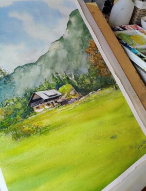 Slovenia Bohinj valley Original, landscape watercolor painting
